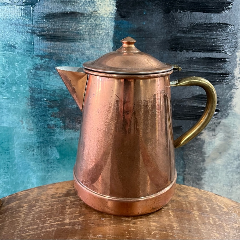 Vintage Tagus Copper Brass Coffeepot Teapot Kettle Portugal Aged Patina